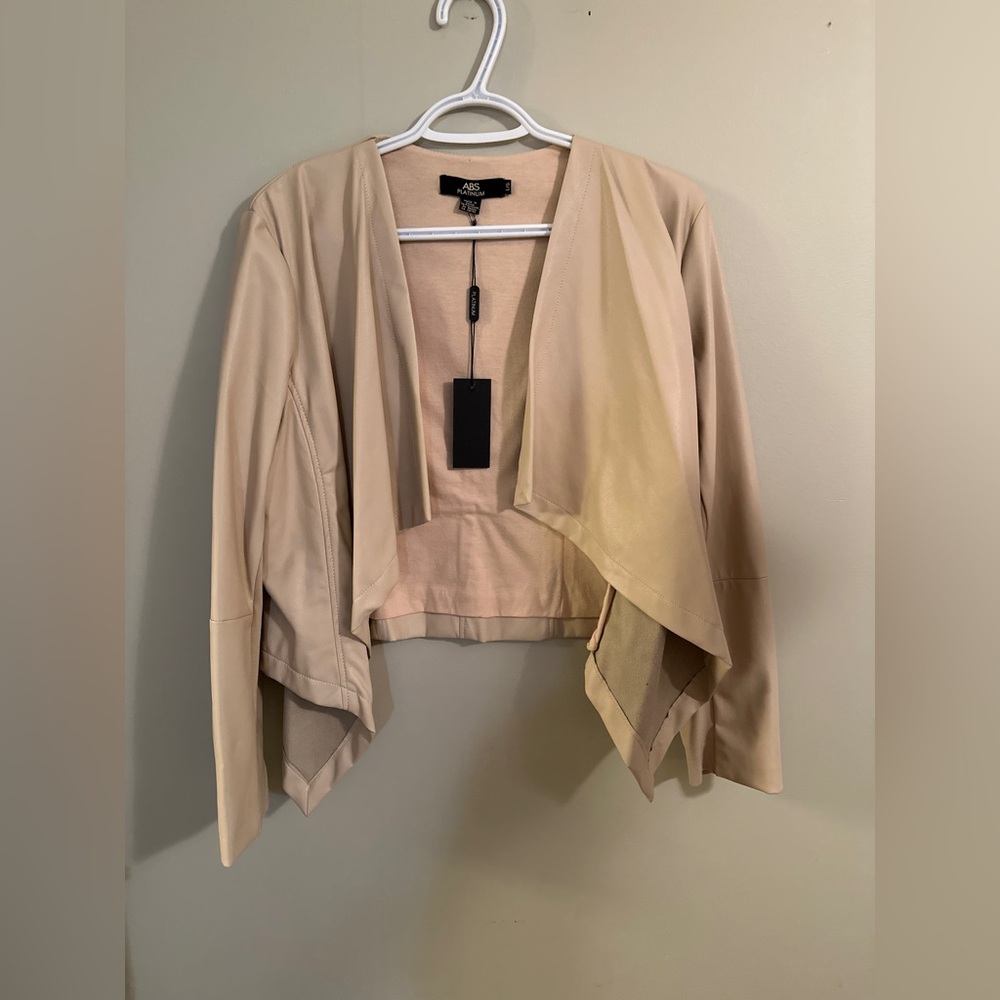 Abs Platinum Women's Cream Open Front faux leather Blazer